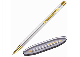 Ручка BRAUBERG 143472 шариковая Piano, СИНЯЯ, корпус серебристый с золотистым, линия письма 0,5 мм