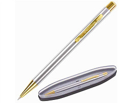 Ручка BRAUBERG 143472 шариковая Piano, СИНЯЯ, корпус серебристый с золотистым, линия письма 0,5 мм