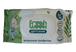 Влажные салфетки Детские 60шт.Fresh Week Ромашка и витамин с клапаном