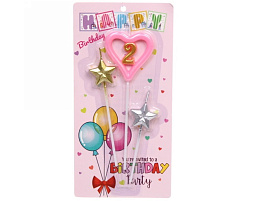 Свеча-цифра "2" Звездный праздник розовая 112-495