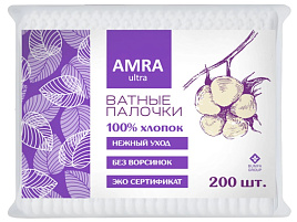 Ватные палочки Amra 200шт полиэт.2527