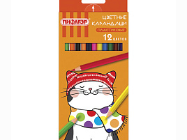 Карандаши цветные 12цв. ПИФАГОР 181340 "КОТИК", пластиковые