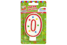 Свеча-цифра "0" Ч02496 с блестками