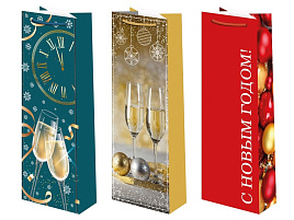 НГ Упаковочная сумочка 14*20 Новый год микс под бутылку ч54942