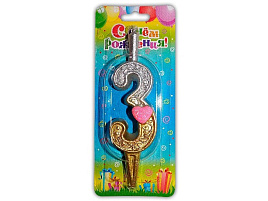 Свеча-цифра "3" с сердечками В3097