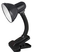 Лампа настольная офисная Ultraflash UF-320P в пакете С02 черный, прищепка 6374