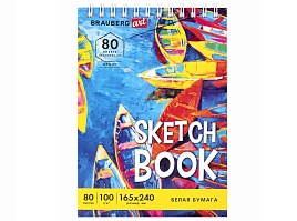Скетчбук BRAUBERG 112985 белая бумага 100 г/м2 165х240 мм, 80 л., гребень, твердая обложка