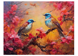 Алмазная мозаика 30*40 НД-0566 Птицы на ветке
