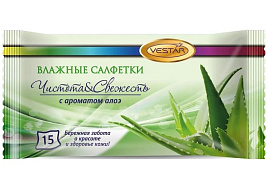 Влажные салфетки Вестар М 15шт.Освежающие Алоэ вера