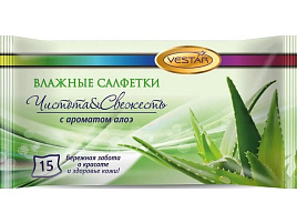 Влажные салфетки Вестар М 15шт.Освежающие Алоэ вера