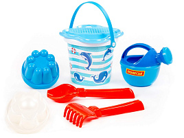 Песочный набор №228 0559 Ведро,ситечко,совок,грабли,2 формочки,лейка