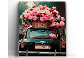 Алмазная мозаика 40*50 НД-1293 Машина с цветами