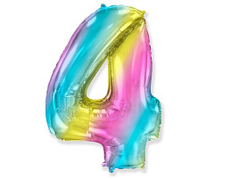 Шар надувной Цифра 4 радуга металлик 1207-3916 102см