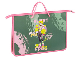 Папка для тетрадей ArtSpace ПТ-15О40004 с ручками А4 "Sweet Frog", пластик, на молнии, 45мм