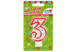 Свеча-цифра "3" Ч02515 красное ассорти
