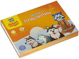Пластилин 8цв. Енот на Аляске ДП_10233 120г, со стеком, картон