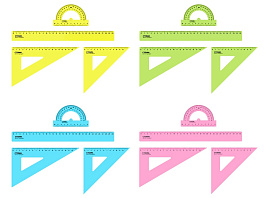 Набор чертежный НЧ-31448 размер L (линейка 30см, 2 треугольника, транспортир), прозрачный, неоновые цвета, ассорти, европодвес