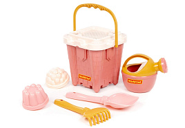 Песочный набор №693 74410 Ведро, ситечко, грабли,лопатка, форма,лейка