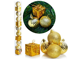 Набор новогодних украшений S0131-3 Веселый праздник-2 золото 11шт