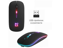 Мышь Defender беспроводная 52997 оптическая Touch MM-997 черная ,2.4+BT,RGB,400mAh,бесшумн