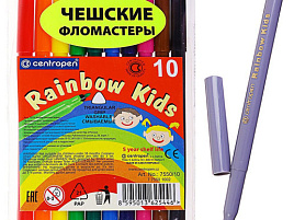 Фломастеры 10цв. Centropen 7550/10 "Rainbow Kids", трехгранные, смываемые, ПВХ