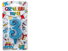 Свеча-цифра "3" Грация бирюза Ч46414