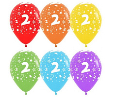 Шар надувной 12" пастель цифра "2" (10)