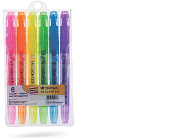 Набор текстмаркеров Crown H-500-6 "Multi Hi-Lighter" 06цв., 1-4мм, чехол с европодвесом