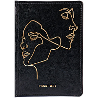 Обложка на паспорт OfficeSpace 311103 "Life line", кожзам гладкий, черный, тиснение фольгой