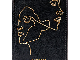 Обложка на паспорт OfficeSpace 311103 "Life line", кожзам гладкий, черный, тиснение фольгой