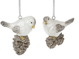 Подвеска полистоун Птичка на шишке 7см 781799