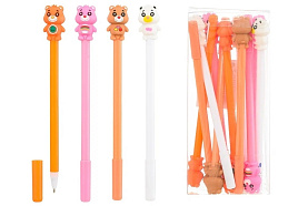 Ручка MC-6823 "МИШКА" синяя, цветной корпус /ассорти/, съёмный прорезиненный наконечник, в пластиковой упаковке