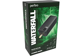 Аккумулятор внешний Perfeo PF_D0182 WATERFALL 40000 mAh/LED дисп/PD + QC 3.0/Type-C/2 USB5A, max 22.5W/Black