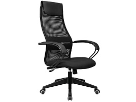 Кресло Helmi HL-E87 спинка сетка черная/экокожа, сиденье ткань черная, пластик, механизм качания