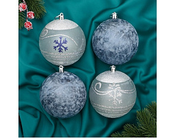 Набор шаров 10см 9510289 Праздничные узоры, белый синий 4шт