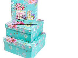 Набор коробок 3в1 Цветы, голубой КОР-6132 (15,5*15,5*7,5-20*20*9)