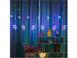 Электрогирлянда дождь звезда - месяц большая колор Бахрома в коробке