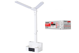 Лампа настольная офисная SONNEN PT-201 беспроводная, органайзер, USB, LED, 5 Вт, 3 режима, белый, 238781