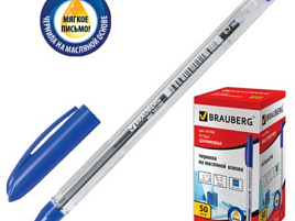 Ручка Brauberg 141702 синяя, масляная Rite-Oil, корпус прозрачный, 0,7мм, линия 0,35мм