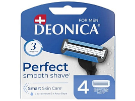 Кассеты для бритья Deonica мужские сменные 3 лезвия 4 шт совместимы со станком Mach3