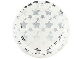 Тарелка бумажная 23см 6231904 Звезды микс, белый/серебро 6шт