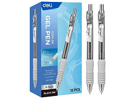 Ручка гел. Deli EG104-BK авт. корп.прозрачный/серый d=0.5мм чернила черн. карт.уп. резин. манжета