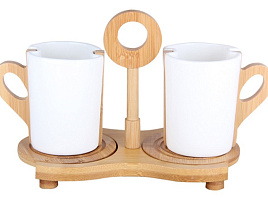 Набор кружек 2шт 5542 на бамбуковой подставке 350мл