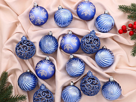 Набор шаров 6см 6531986 Руби узоры сине-сирен. 16шт