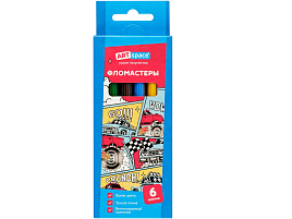 Фломастеры 6цв. Art Space WP_92249 "Машинки", картон, смываемые, европодвес