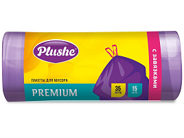 Мешок для мусора Plushe 35л.15шт.премиум с зав.фиолет48*59см 17мкм 19539/1775