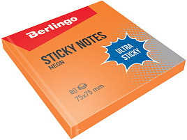 Блок самоклеящийся 75*75 Berlingo Lsn_39204 "Ultra Sticky", 80л, оранжевый неон