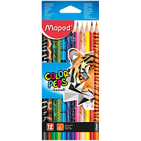 Карандаши цветные 12цв. Maped 832212 "Color Peps Animals", трехгран., заточен., картон, европодвес