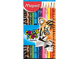Карандаши цветные 12цв. Maped 832212 "Color Peps Animals", трехгран., заточен., картон, европодвес