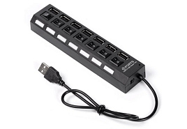 Кабель USB-хаб SMARTBUY (SBHA-7207-B) USB 2.0 хаб + выкл., 7 портов, черный